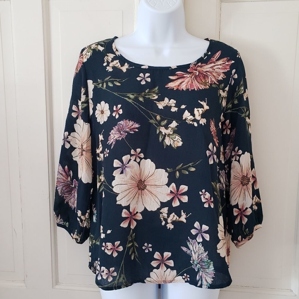 3/4 Sleeves Floral Top - Teal